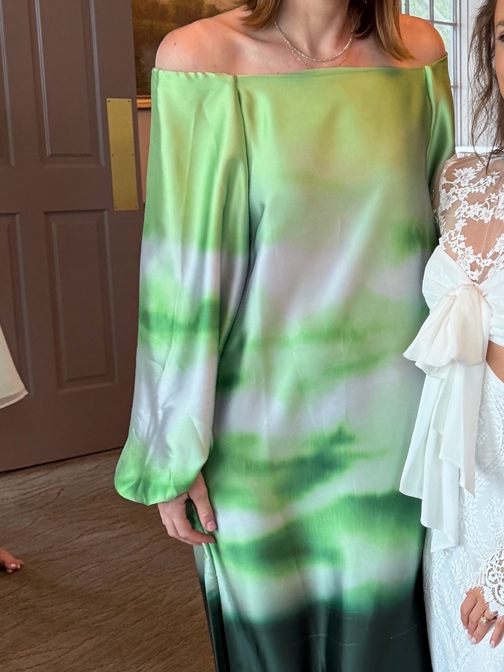 Mango Green Ombre Off-Shoulder Satin Tunic